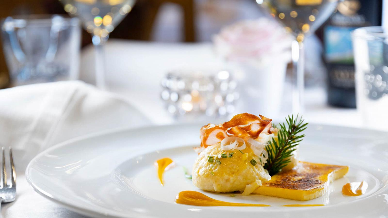 Detail of a dish of the refined cuisine of the Hotel La Serenella